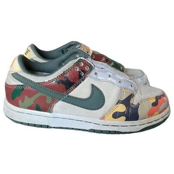 Nike dunk low sail multi colored camo youth, athletic sneakers S/11